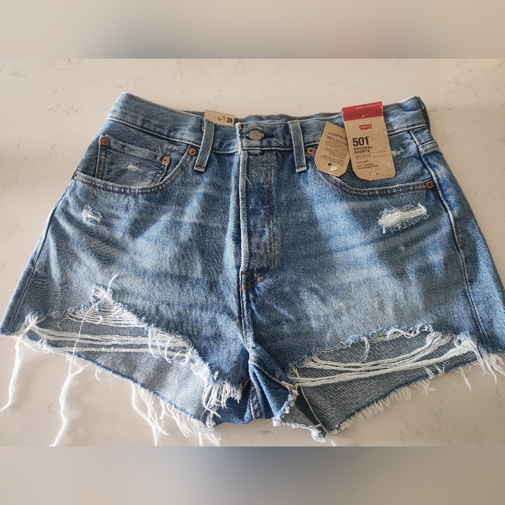 Levi's 501 Origibal  Blue Distressed Jean Shorts